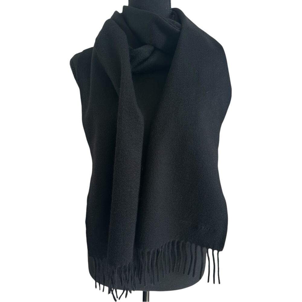 Bottega Veneta Black Logo Stamped Scarf w/ Fringe Ends Wool Cashmere Authentic
